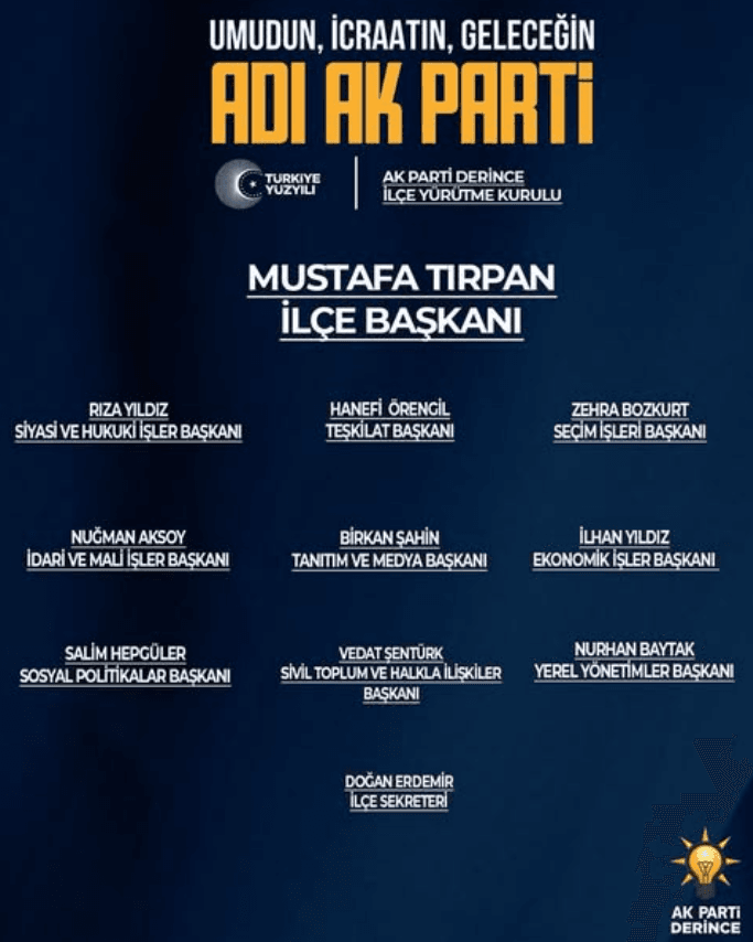 AK Parti Derince İlçe Teşkilatı’nın Yeni İcra Kurulu Belirlendi