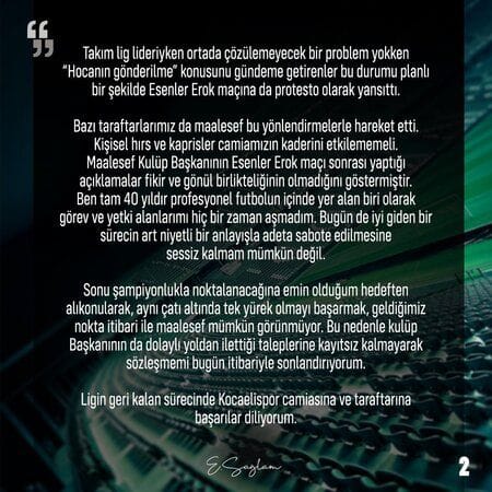 Ertuğrul Sağlam Kocaelispor’dan İstifa Etti