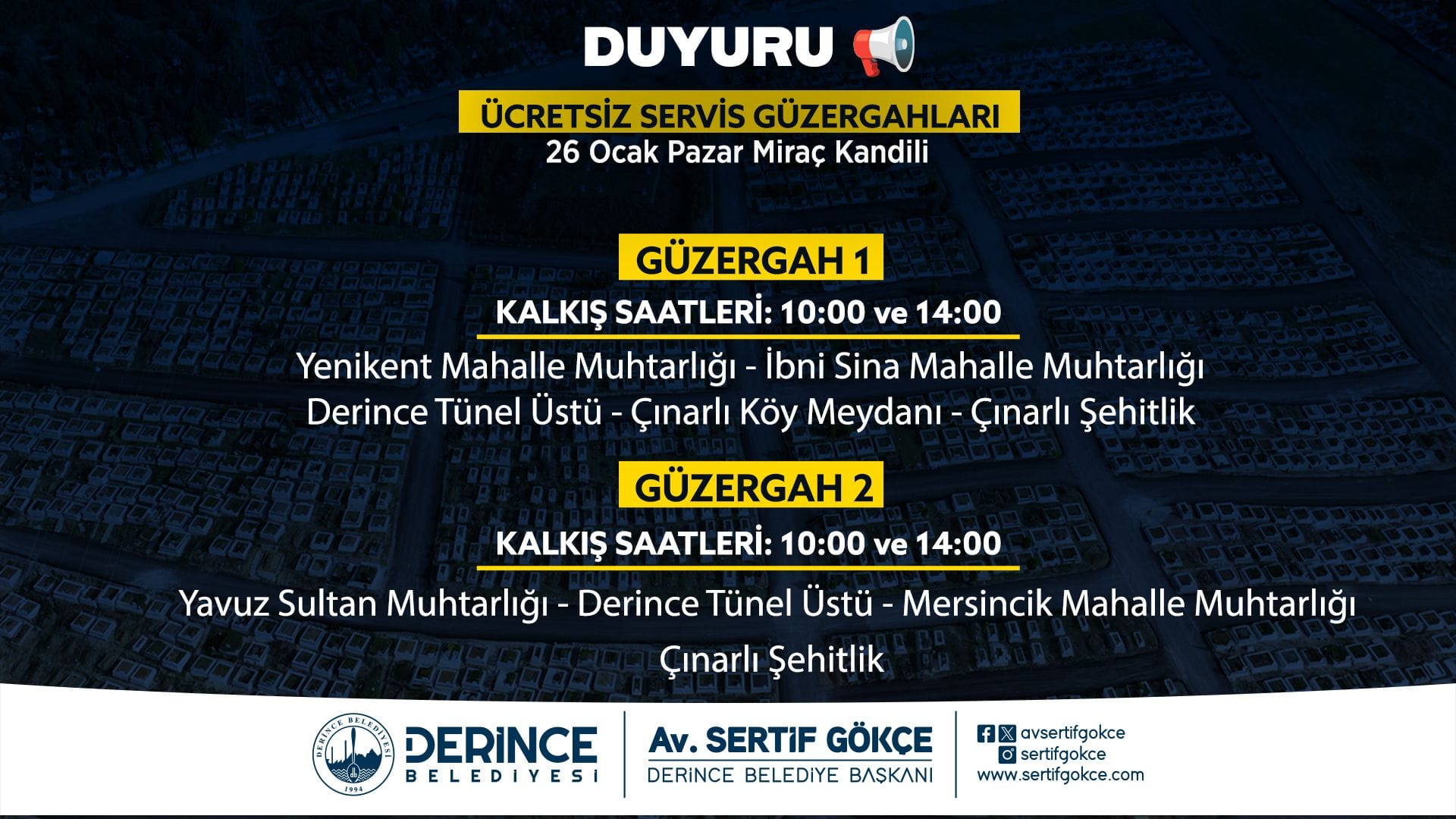 Derince'de Mezarlık Ziyaretleri İçin Ücretsiz Servis