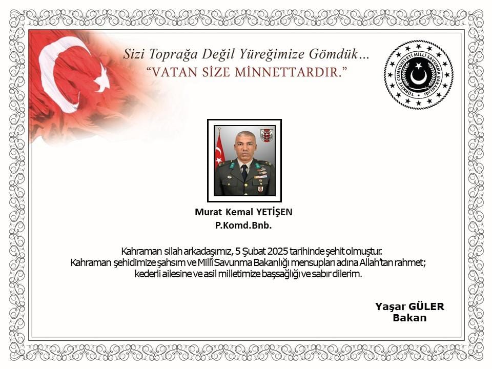 Pençe Kilit Operasyonu bölgesinde Binbaşı Murat Kemal Yetişen şehit oldu