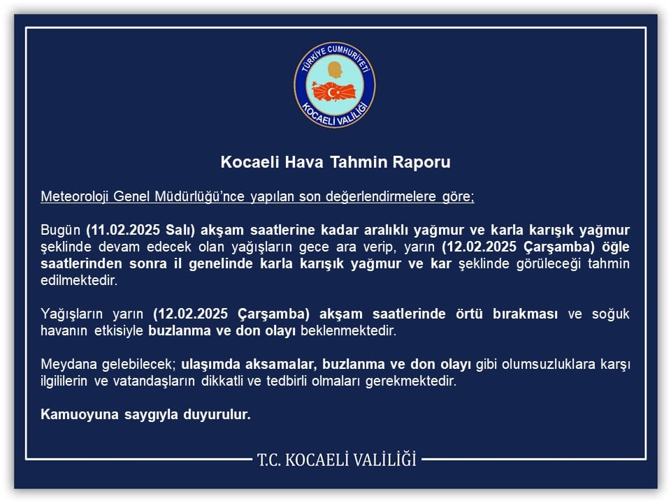 Kocaeli İçin Kar Uyarısı Güncellendi: İşte Valiliğin Son Uyarısı